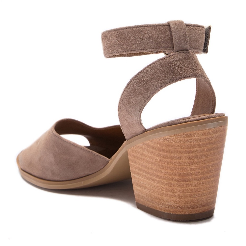 Susina Taupe Suede Block Heel Ankle-Strap Sandals - Picture 2 of 6